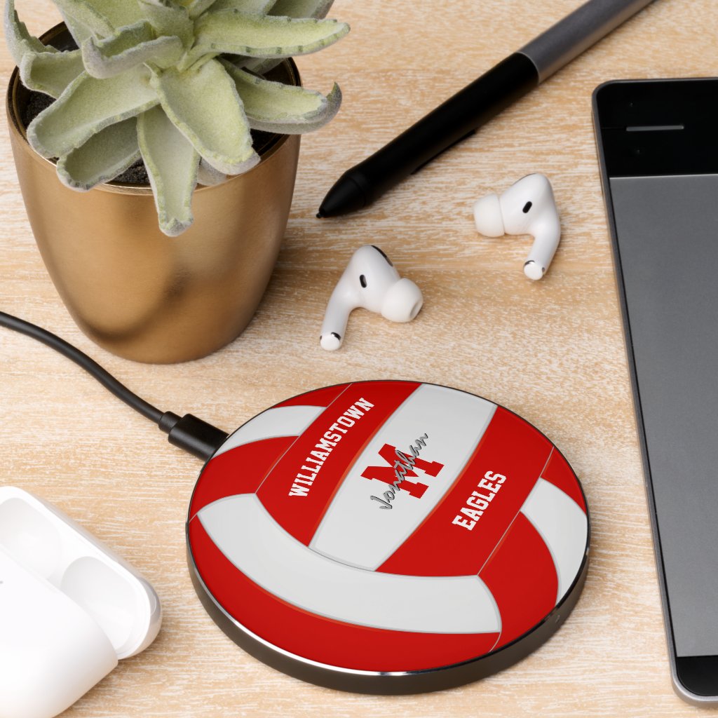 red white volleyball team colors boys girls wireless charger