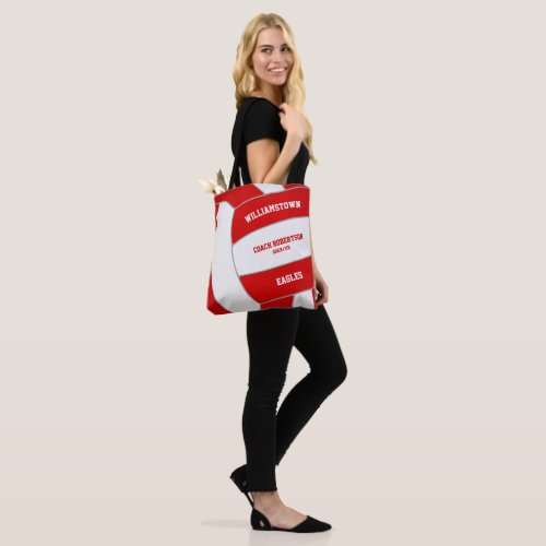 red white volleyball team colors coach gifts tote bag