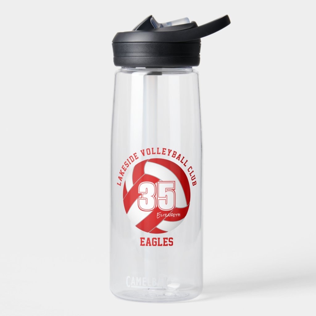 red white volleyball team colors custom name water bottle