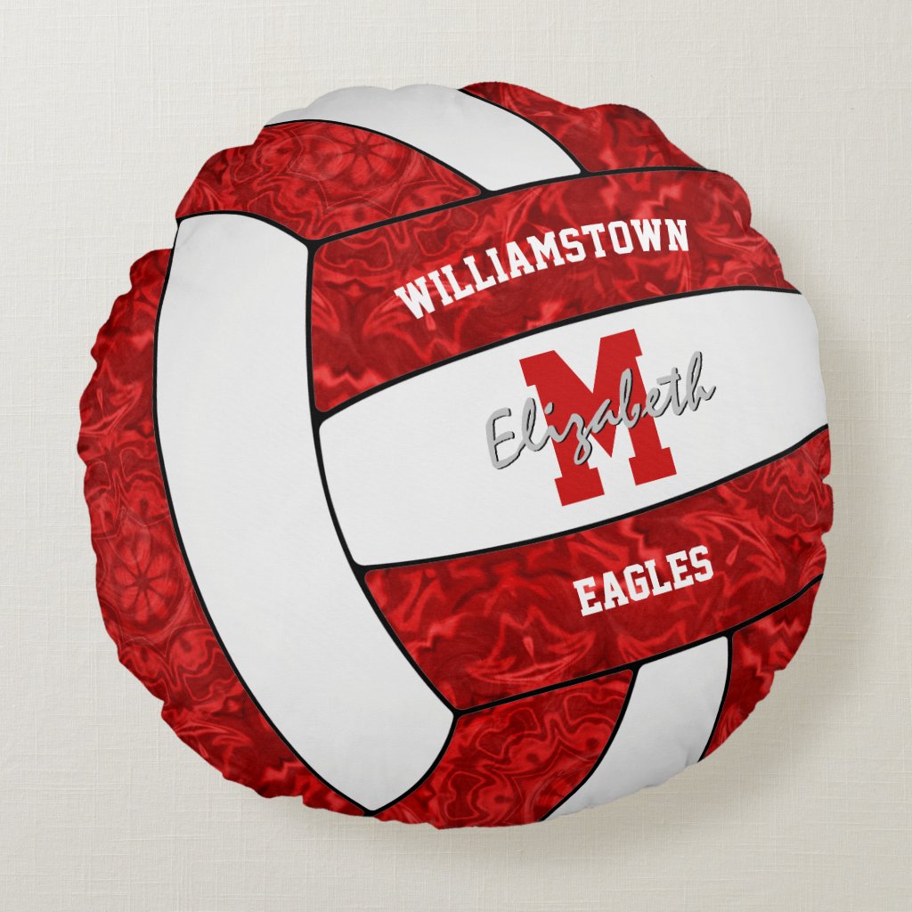 Red white volleyball team colors girls sports round pillow