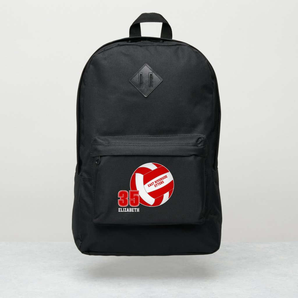 red white volleyball team colors personalized backpack