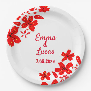 Red & White Wedding Dinner Paper Plates