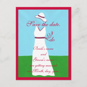 Red White Wedding dress,Save the date Postcards