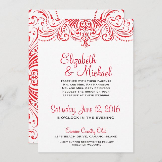Red & White Wedding Invitation (Front/Back)