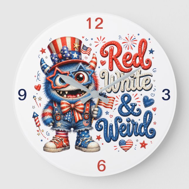 Red White & Weird (keepsake) Large Clock (Front)
