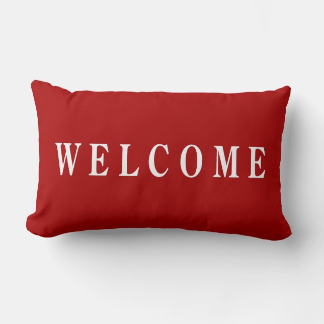 Red White Welcome Nautical Stripes Lumbar Pillow (Front)