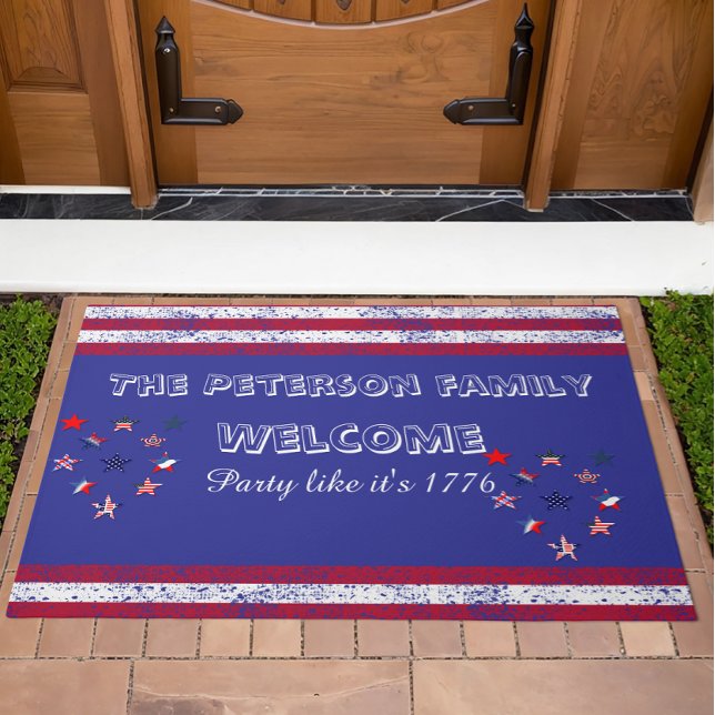 Red, White Welcome Personalized 250th Anniversary  Doormat (Creator Uploaded)
