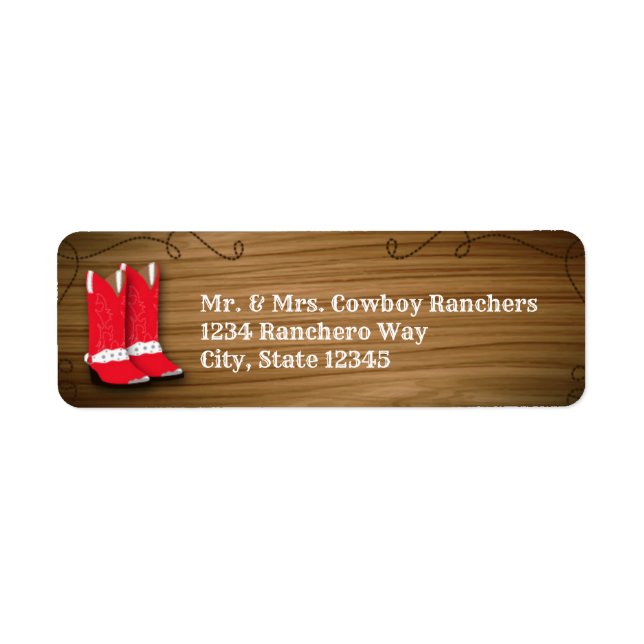 Red & White Western Cowboy Cowgirl Boots Party Label (Front)