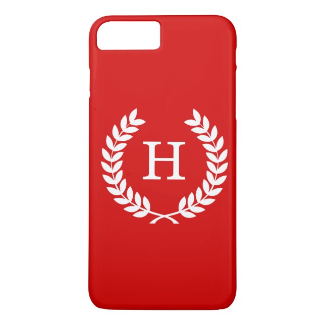 Red White Wheat Laurel Wreath Initial Monogram Case-Mate iPhone Case (Back)