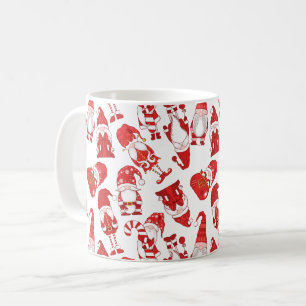 Red & White Whimsical Christmas Gnome Pattern Coffee Mug