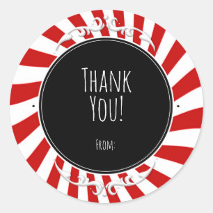 Red & White Whimsical Fun Stripes Party Favor Classic Round Sticker