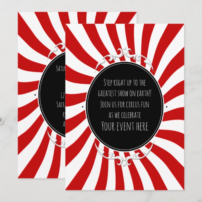 Red & White Whimsical Fun Stripes Party Invitation (Front/Back)