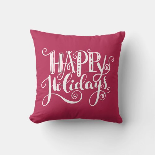 Red  White Whimsical Happy Holidays Christmas Throw Pillow