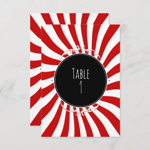 Red  White Whimsical Stripes Party Table Number