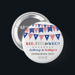 Red, White & Who? 4th Of July Gender Reveal Party Button<br><div class="desc">Celebrate in style with these fun and very trendy 4th of July gender reveal party buttons. This design is easy to personalize with your special event wording and your guests will be thrilled when they receive these fabulous buttons. Matching items can be found in the collection.</div>