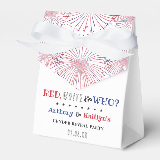 Red, White & Who? 4th Of July Gender Reveal Party Favor Boxes (Front Side)