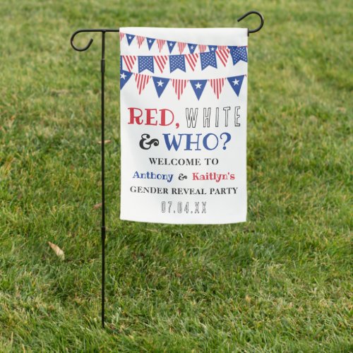 Red White  Who 4th Of July Gender Reveal Party Garden Flag