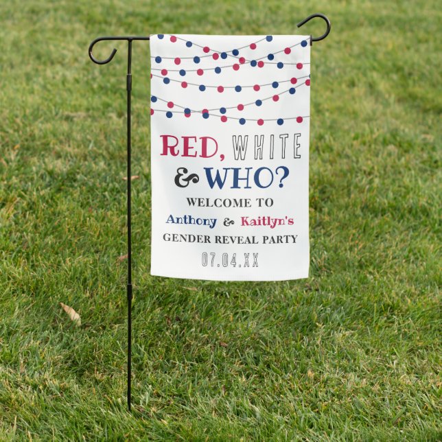 Red, White & Who? 4th Of July Gender Reveal Party Garden Flag (In SItu)