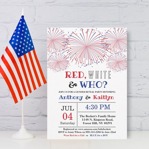 Red White  Who 4th Of July Gender Reveal Party Invitation