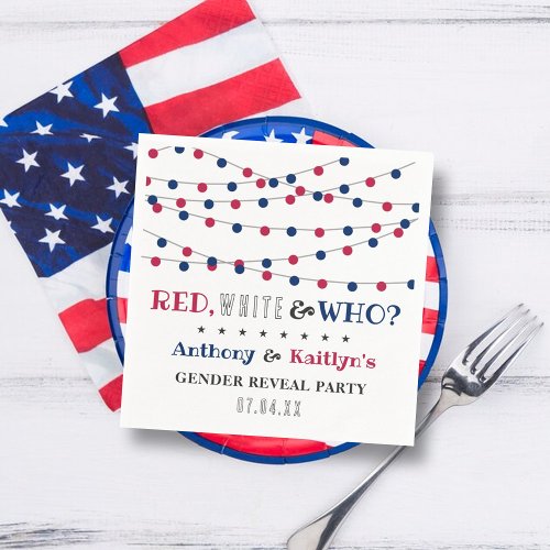 Red White  Who 4th Of July Gender Reveal Party Napkins