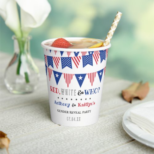 Red White  Who 4th Of July Gender Reveal Party Paper Cups