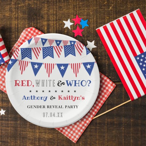 Red White  Who 4th Of July Gender Reveal Party Paper Plates