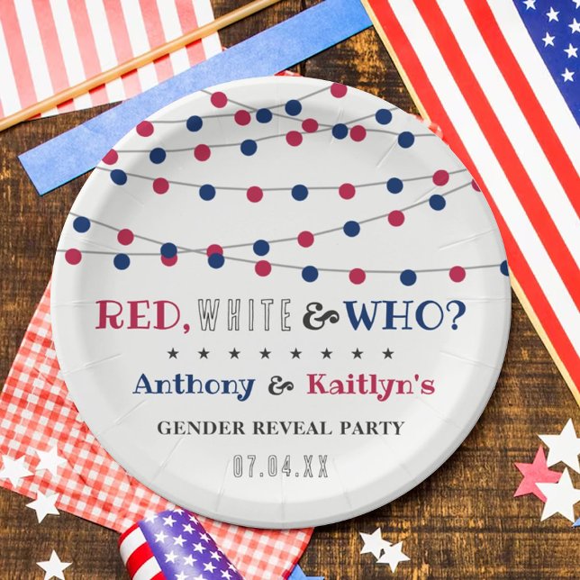 Red, White & Who? 4th Of July Gender Reveal Party Paper Plates (Creator Uploaded)