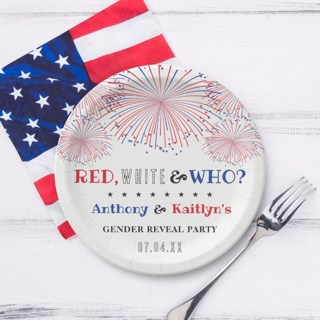 Red, White & Who? 4th Of July Gender Reveal Party Paper Plates (Creator Uploaded)