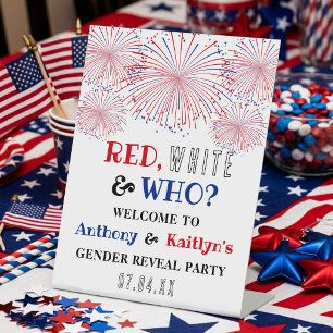 Red, White & Who? 4th Of July Gender Reveal Party Pedestal Sign