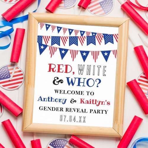 Red White  Who 4th Of July Gender Reveal Party Poster