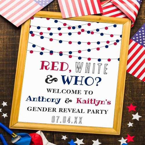Red White  Who 4th Of July Gender Reveal Party Poster