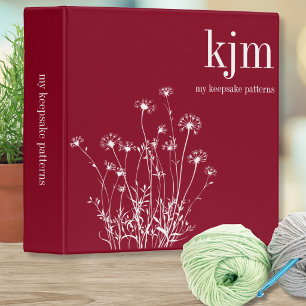 Red & White Wildflowers Monogram Pattern Keeper 3 Ring Binder