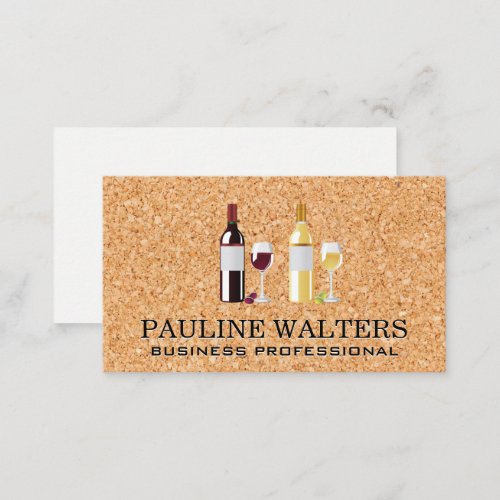 Red White Wine Bottle and Glasses  Cork Business Card