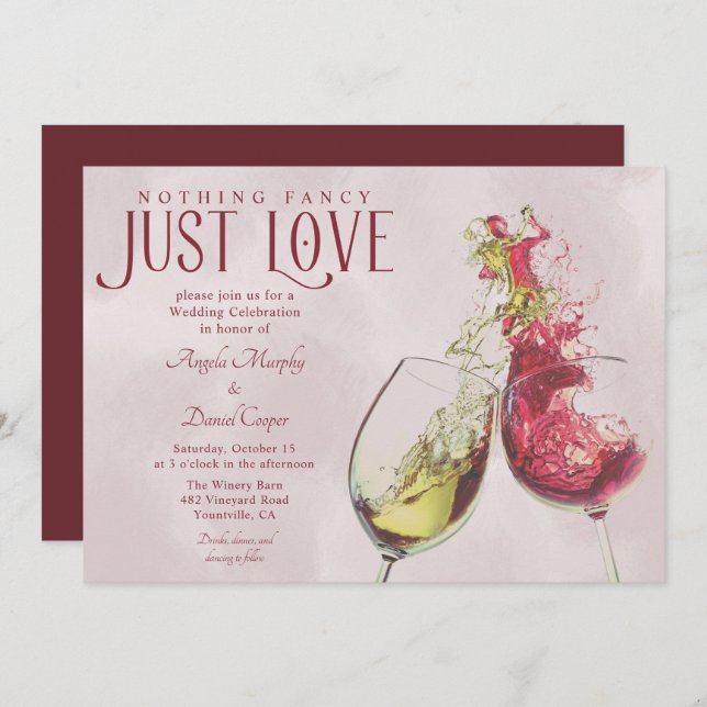 Red White Wine Dance Just Love Wedding Celebration Invitation (Front/Back)