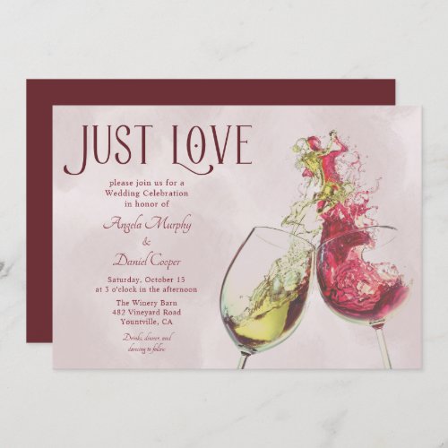 Red White Wine Dance Just Love Wedding Celebration Invitation