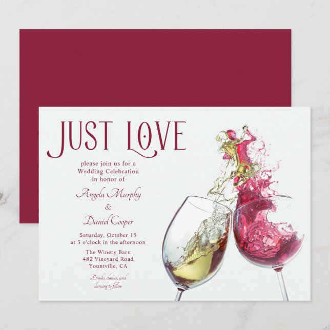 Red White Wine Dance Just Love Wedding Celebration Invitation (Front/Back)