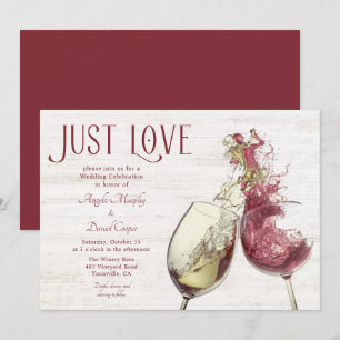 Red White Wine Dance Just Love Wedding Invitation