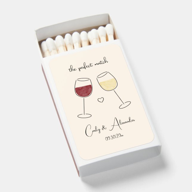 Red White Wine Glass Cheers Wedding Engagement Matchboxes (Front Open)