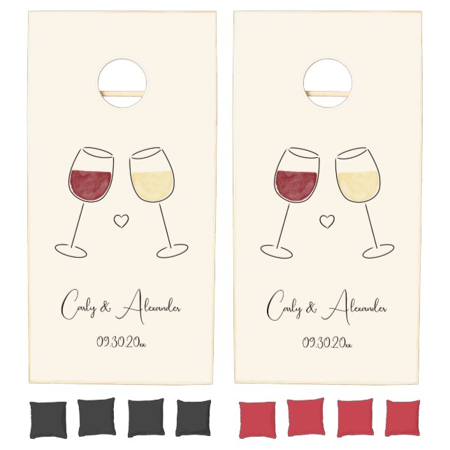 Red White Wine Glass Wedding Reception Anniversary Cornhole Set (Set)