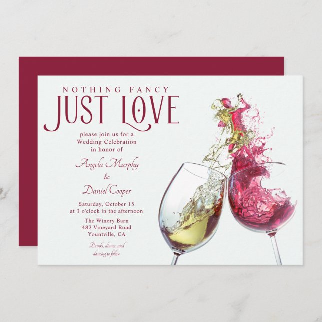 Red White Wine Nothing Fancy Just Love Wedding Invitation (Front/Back)