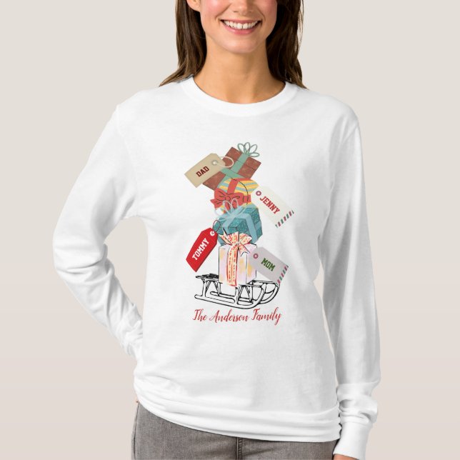 Red White Winter Sleigh Cute Modern Christmas T-Shirt (Front)