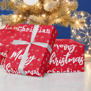 Red White Winter Snowflake Pattern Merry Christmas Wrapping Paper