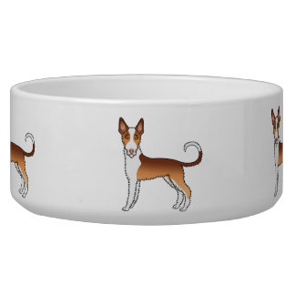 Red &amp; White Wire Haired Ibizan Hound Cartoon Dogs Bowl