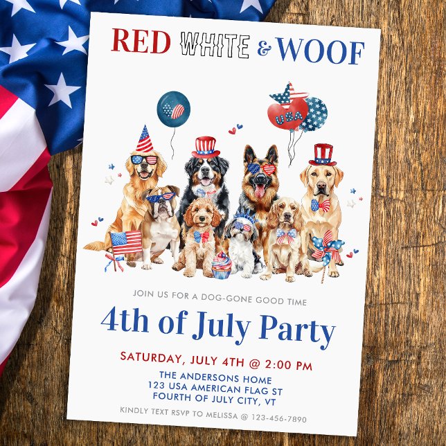 Red White & Woof Funny Patriotic Dogs 4th Of July Invitation (Creator Uploaded)