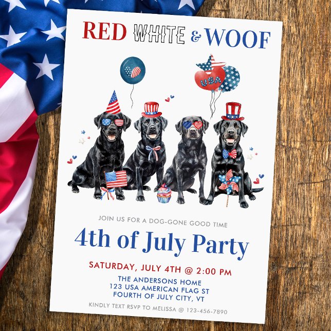 Red White & Woof Patriotic Dogs 4th Of July Party Invitation (Creator Uploaded)