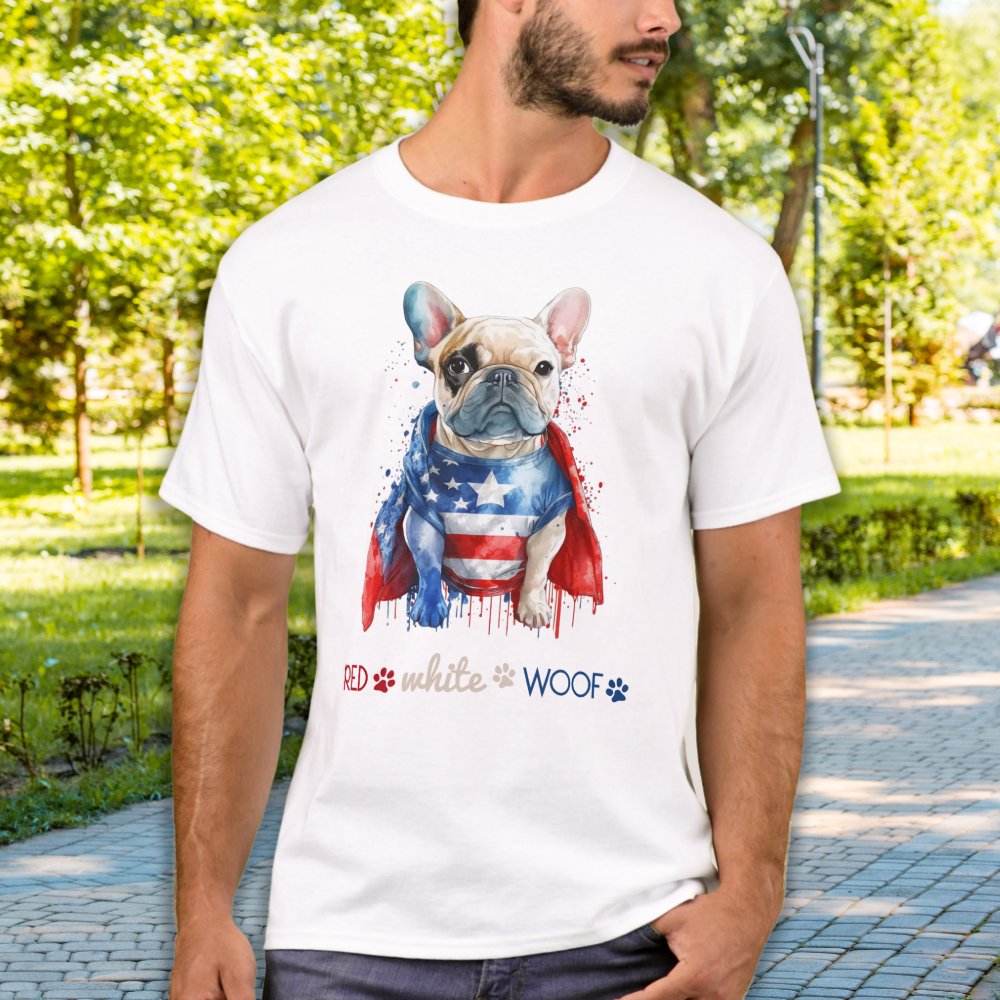 Discover Red White Woof Patriotic French Bulldog 4th O July Personalized T-Shirt