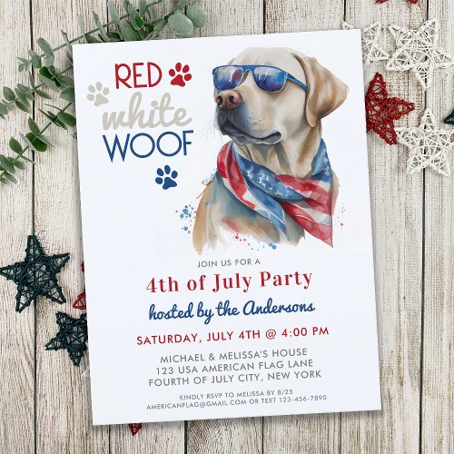 Red White Woof Patriotic Labrador Dog 4th Of July Invitation Postcard