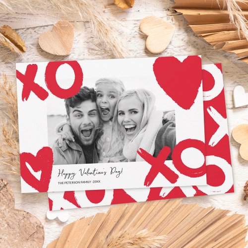 Red white xo heart photo valentine day holiday card