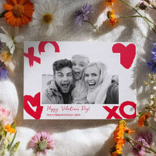 Red white xo heart photo valentine day  letterpress photo cards