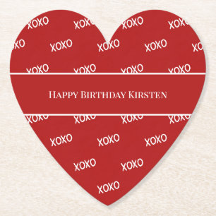 Red White XOXO Love Birthday Paper Coaster